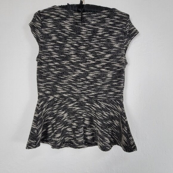 Anthropologie Postmark Womens Black White Textured Peplum Top Small Cap Sleeve - Picture 2 of 7